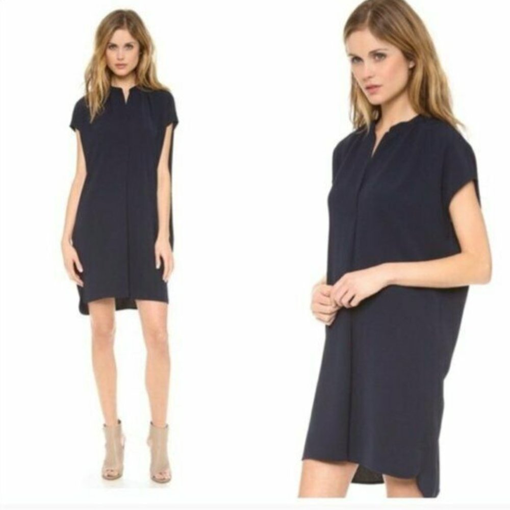 Vince Splitneck Poplin Popover Navy Dress XS